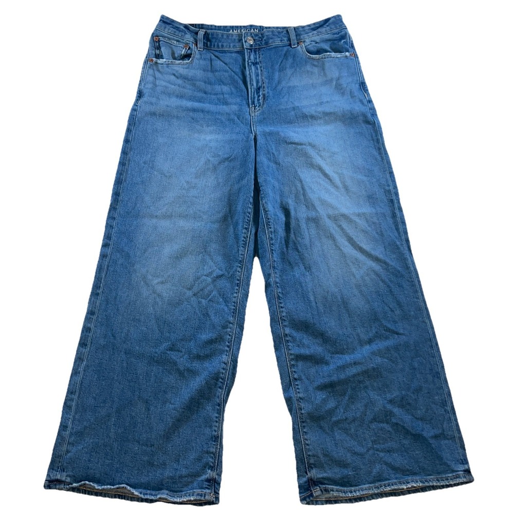 American‎ Eagle Jeans Women's 14 Short Blue Super High-Rise Baggy Wide Leg